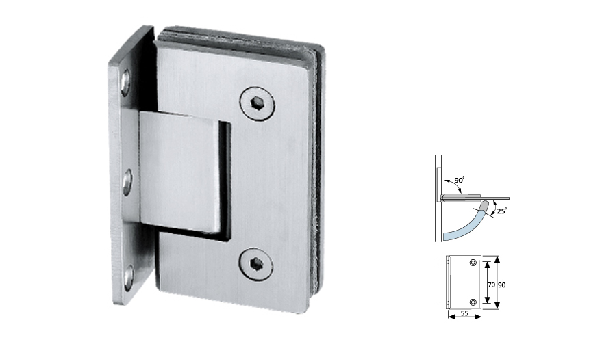 Glass Shower Hinge,Straight Edge 0°,Wall To Glass,One way
